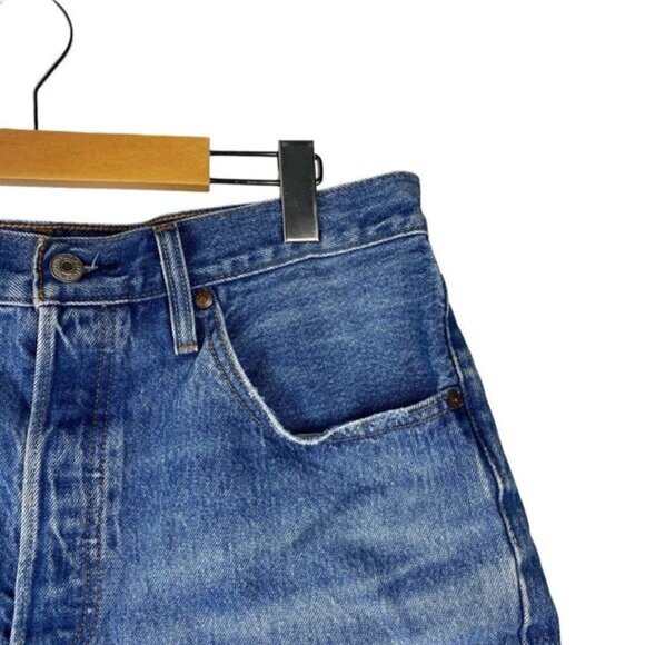 Levis Womens 501 Original High Rise Destroyed Cut Off Blue Jean Shorts US 31 - Picture 4 of 15